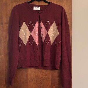 Old Navy Burgundy Argyle Cardigan